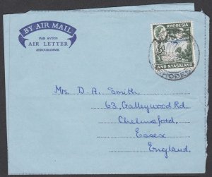 Rhodesia & Nyasaland 1962  Air Letter Used To England Postal Stationery