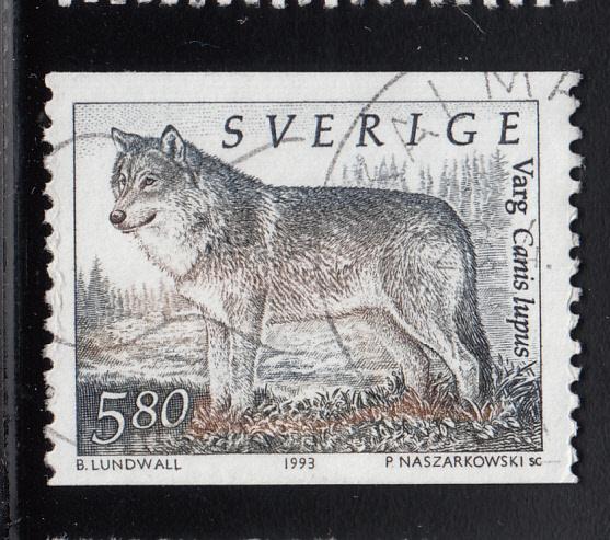 Sweden 1993 used Sc #1932 5.80k Canis lupus Wolf