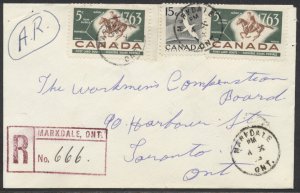 1963 Registered AR Cover, Markdale ONT to Toronto via Brampton,  #343, #413