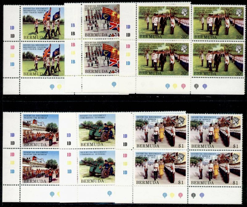 Bermuda 423-8 BL Plate Blocks MNH Flags, Royalty, Military Uniforms, Guns