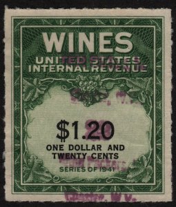 RE146 $1.20 Wine Revenue Stamp (1942) Used