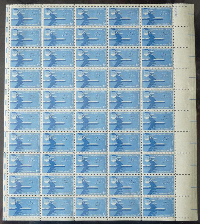 US #C49 FULL NH SHEET,   6c AIR FORCE, sheet of 50,  VF mint never hinged,  W...