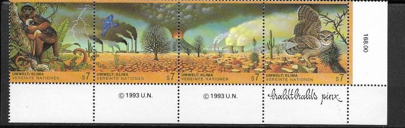 United Nations 1993 Vienna Environment Climate N# 156-159  Strip of 4 MNH