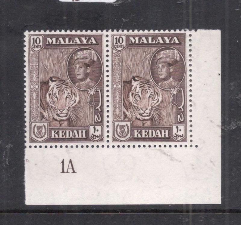 Malaya Kedah Tiger SG 109 Plate Pair MNH (9dji)