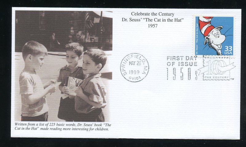 US 3187h Celebrate Century 1950s, Dr Seuss Cat in Hat UA Mystic cachet FDC