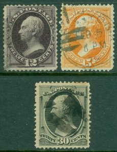 EDW1949SELL : USA 1873 Sc #162-63, 165 Fine-Very Fine, Used. All Sound. Cat $445