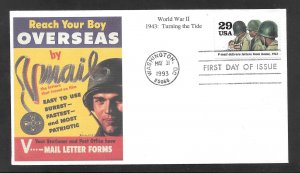 #2765E FDC WWII-1943: V-mail delivers letters from home MYSTIC Cachet (A1537)