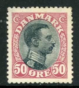 Denmark 1919 King Christian 50 Ore Light Claret & Blk Scott #121v MNH B352