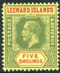 LEEWARD ISLANDS-1914 5/- Green & red/Yellow lightly mounted mint example Sg 