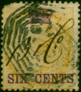 Straits Settlements 1867 6c oin 2a Yellow SG5 Ave Used