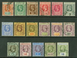 SG 82-97 Seychelles 1917-22 set of 16. 2c-5r. Very fine used CAT £650