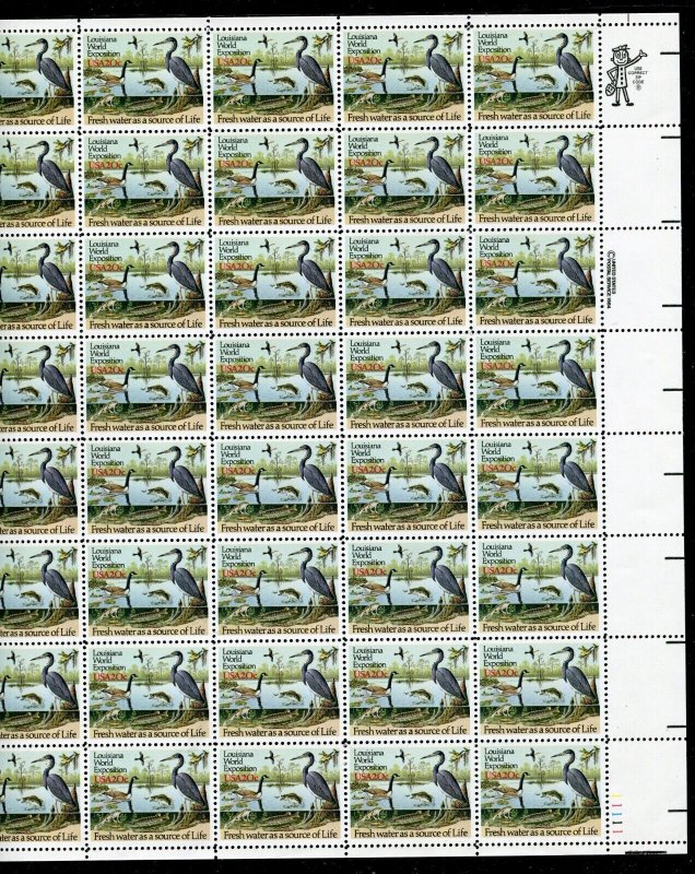 2086 Louisiana World Exposition Sheet of 40 20¢ Stamps MNH 1984