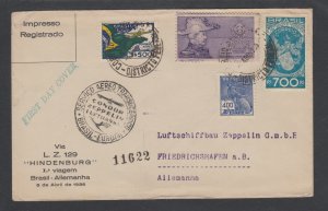 Brazil Sieger 404, 1936 Hindenburg Zeppelin cover, LZ129 1st Südamerikafahrt