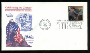 US 3186f Celebrate Century 1940s, TV Entertains UA Artmaster cachet FDC