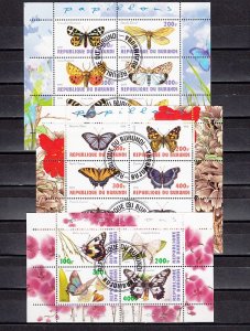 Burundi, 2009 issue. Butterflies on 3 sheets. ^