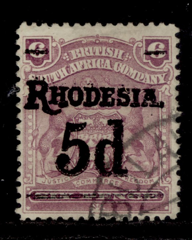 RHODESIA EDVII SG114b, 5d on 6d reddish-mauve, FINE USED. Cat £23. 