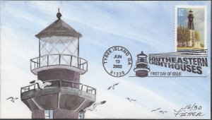 Mary Kay Fisher Hand Painted FDC for the 2003 Hillsboro Inlet Lighthouse Stamp