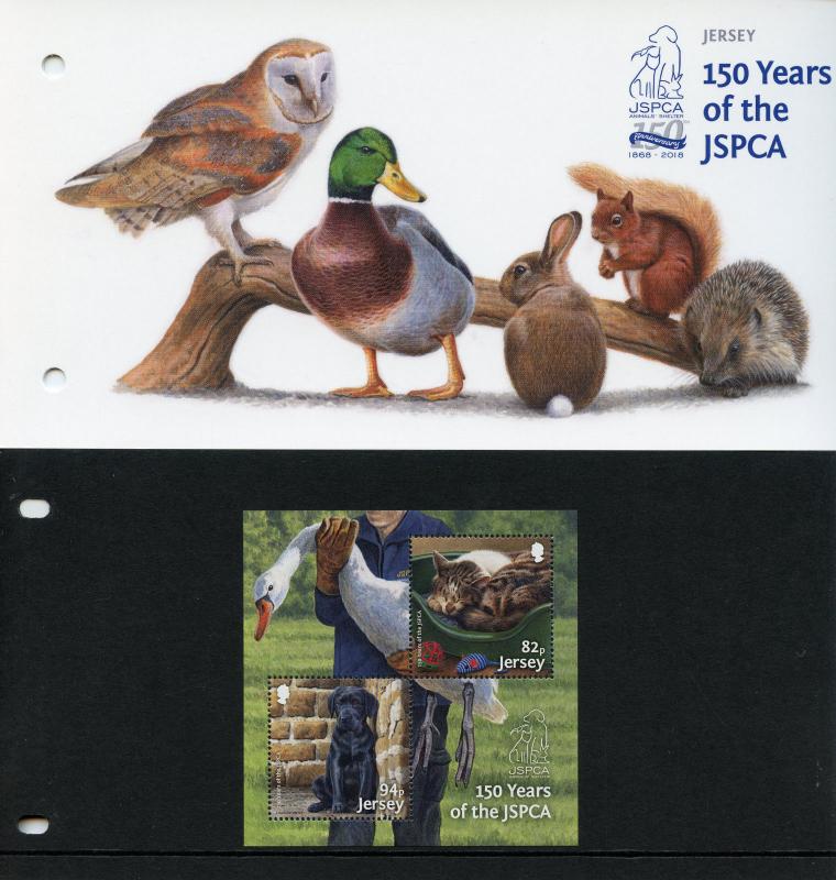 Jersey 2018 MNH JSPCA 150 Years 2v M/S Pres Pack Dogs Cats Swans Birds Stamps