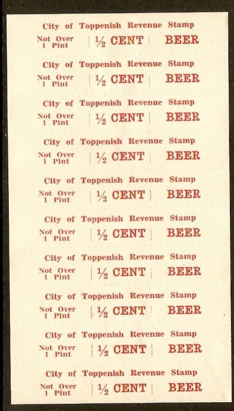 WA City of Toppenish, ½ cent red 1933 beer 
