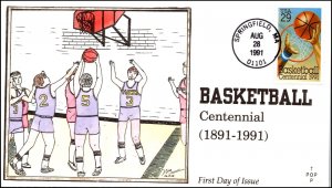 Scott 2560 29 Cents Basketball Top Pop Hand Painted FDC 18 Of 50