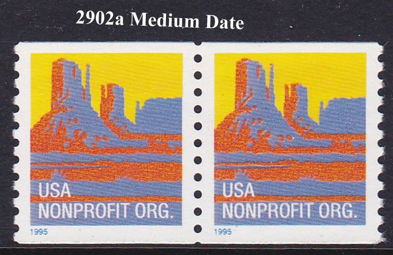 Pair 5c Butte Medium Date US 2902a F-VF , MNH