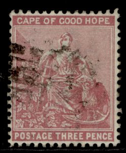 SOUTH AFRICA - Cape of Good Hope QV SG43, 3d pale claret, FINE USED. 