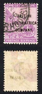 Rhodesia SG63 6d Opt British South Africa Company used Cat 80 pounds