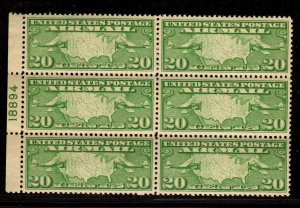 C9  U.S. Airmail Left Plate Block 6 Mint, o.g.,Never Hinged  