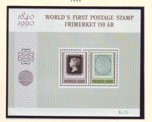 Norway Sc 977 1990 150th Anniv Penny Black sheet mint NH