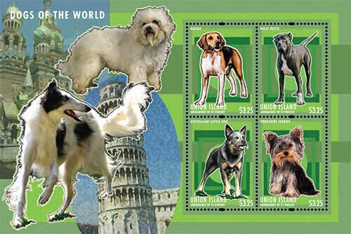 Union Island 2013 - Dogs of the World - Sheet of 4 Stamps - MNH