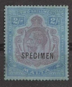 Malta # 72  George V - 2sh SPECIMEN overprint  (1) VLH Unused