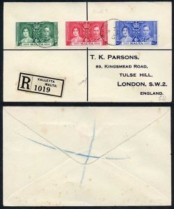 Malta 1937 Coronation on a Cover