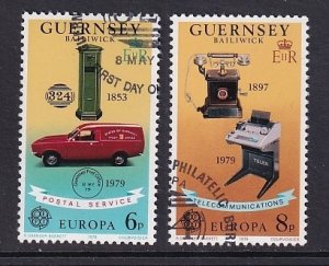 Guernsey   #189-190  cancelled  1979  Europa history of postal services car