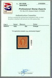 Scott 310 OG MLH FVF US 1902 Jefferson +Cert SCV $425+