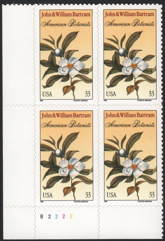 SC#3314 33¢ John & William Bartram Plate Block: LL #B2222 (1999) SA