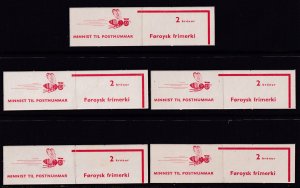 Faroe Island  - 1975 - 5 bklts  MNH  SCARCE 2kr Booklets types