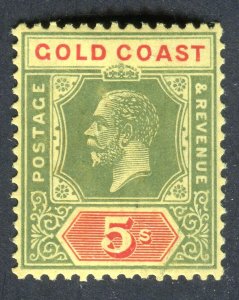 Gold Coast 1921 KGV. 5s green & red/pale yell.  MS CA. Mint VLH. SG98.