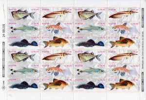 Brazil 1988 FRESHWATER FISH Full Sheet 6 x 4 UNFOLDED Perforated Mint (NH)