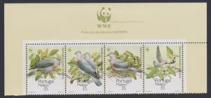 Madeira Birds WWF Laurel Pigeon Top Strip of 4v with WWF Logo SG#274-277