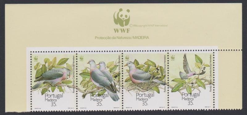 Madeira Birds WWF Laurel Pigeon Top Strip of 4v with WWF Logo SG#274-277