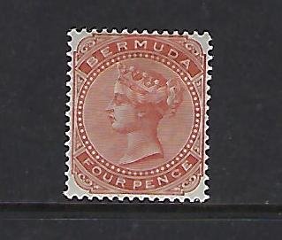 BERMUDA SCOTT #24 1883-1904 VICTORIA 4P (BROWN ORANGE) MINT HINGED