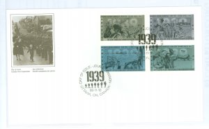 Canada 1263a 1989 U/A block of 4, crease, WWII Political and Military actions