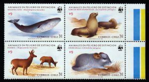 Chile 1985 Sc# 682a Endangered Animals WWF Blue Whale Block of 4 values MNH