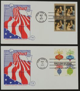 U.S. Used #4570, 4571 - 4574 2011 Forever Christmas Blocks 2 First Day Covers