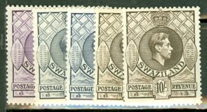 EM: Swaziland 27-37 mint plus color and perf varieties (31 stamps) CV $240