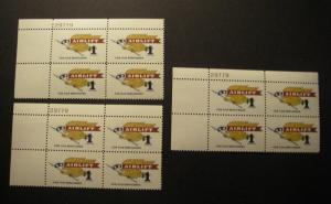 Scott 1341, $1 Airlift, PB4 #29779 UL, Eagle holding pennant, MNH Beauty