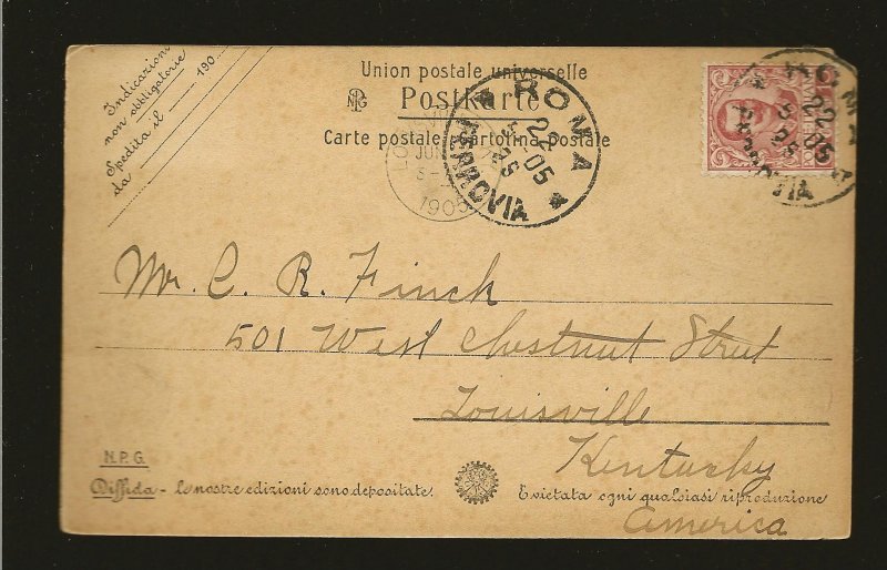 Italy SC#79 on PM 1905 Roma Ferrovia Postcard Used Faulty