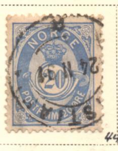 Norway Sc 44 1886 20 ore blue Post Horn stamp used