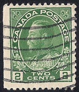 Canada #107 2 cent King George 5, Y Green Stamp used F-VF