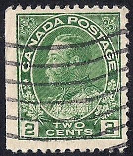 Canada #107 2 cent King George 5, Y Green Stamp used F-VF